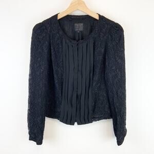 GUESS Pleated Front Lace Cropped Cardigan Jacket Black Size Small